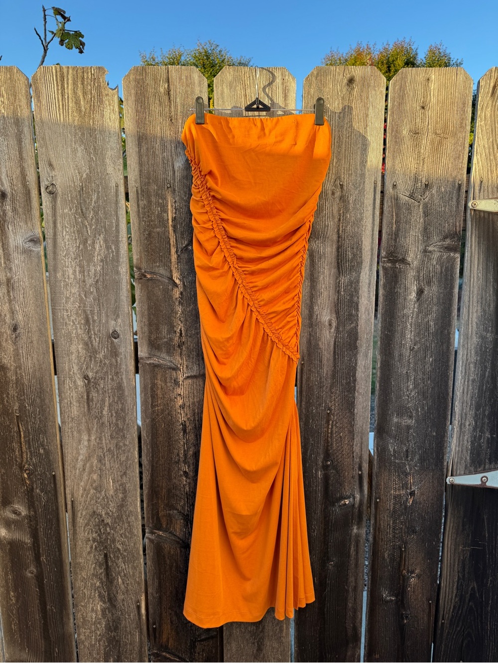 Anthropologie Asymmetrical Ruched Orange Maxi Dress Wedding Guest Strapless